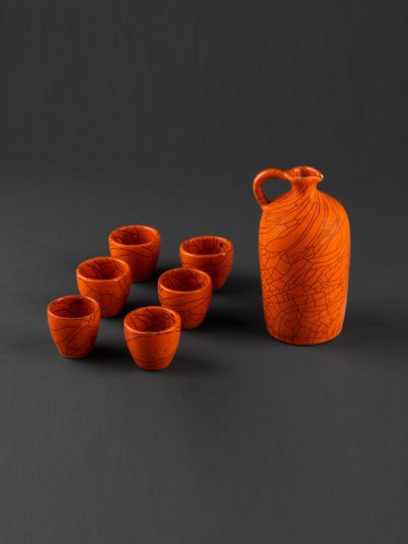 Pálinkás készlet (paradicsompiros)