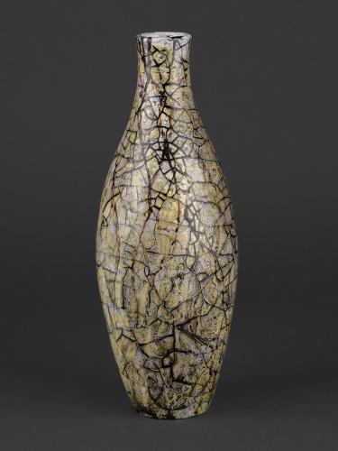 Sárgászöld töredezett mázas váza